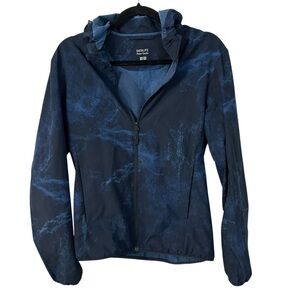 UNIQLO by Peter Saville Datalife Men’s Blue Tie Dye Hooded Rain Jacket Sz XS GUC